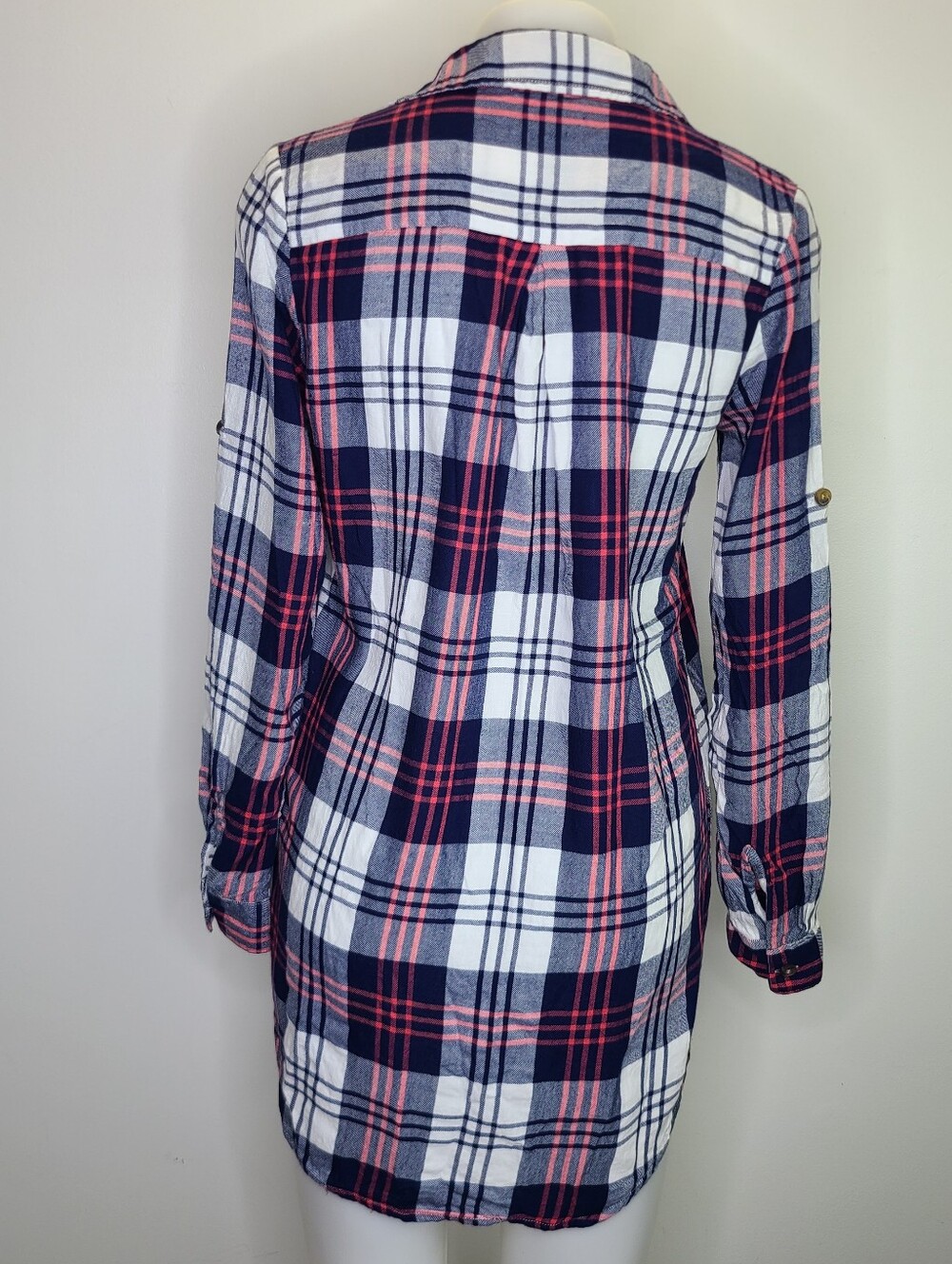 C&C California Red White and Blue Plaid Popover Tunic Top Rayon Patriotic Medium - Picture 6 of 11